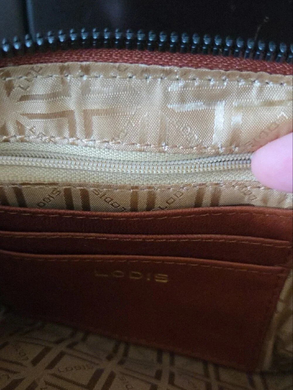 Lodis Glace Polished Leather Sling Wristlet Wallet In Chestnut